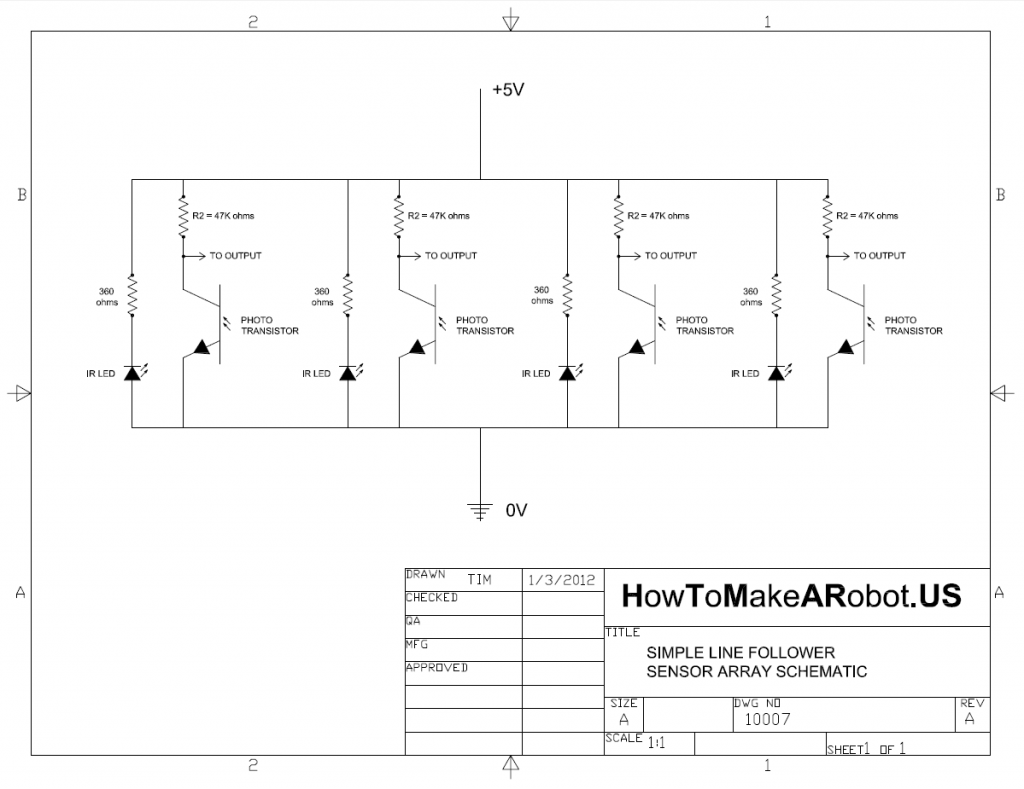 Simple line follower robot sensor array schematic